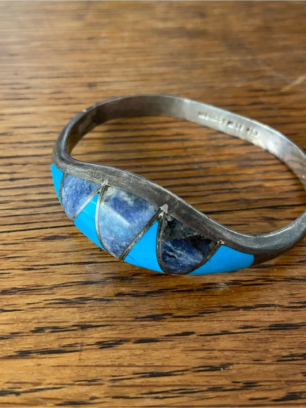Sterling Silver Turquoise & Lapis Inlay Cuff Bracelet - Blue - Picture 1 of 5